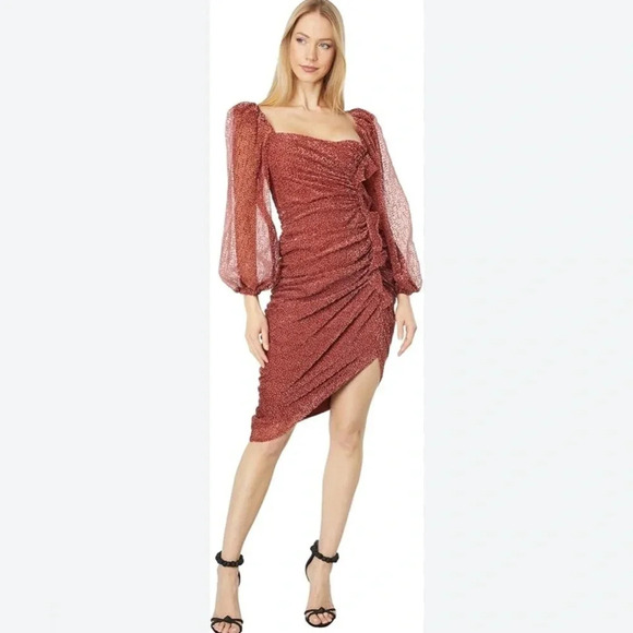 Astr Dresses & Skirts - Astr the Label | New Athens dress cranberry burnout Puff sleeves Women’s size XS